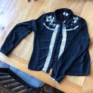 Sheer floral button up shirt